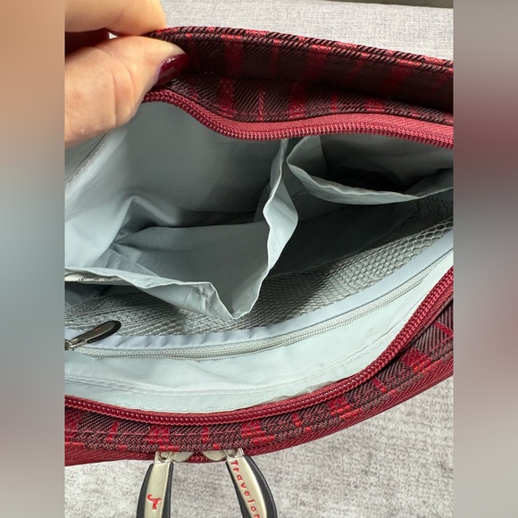 Travelon Crossbody Bag Red Striped Nylon Adjustable Strap Retro Y2K Expandable - Picture 6 of 12